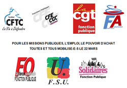 Communiqué commun des organisations CFTC-CGC-CGT-FAFP-FO-FSU-Solidaires - Pour les missions publiques, l'emploi, le pouvoir d'achat toutes et tous mobilisé-e-s le 22 mars