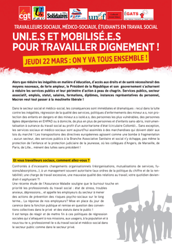 Tract EGATS 22 mars 2018 - Travailleurs sociaux, médico-sociaux, étudiants en travail social  unis et mobilisés pour travailler dignement !