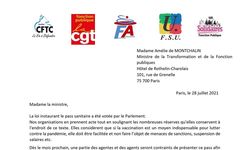 COVID 19 - PASS SANITAIRE: La FA-FP et quatre autres syndicats de la FP s'adressent à la Ministre de la Transformation et de la Fonction Publiques